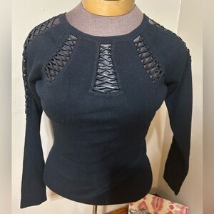 Forenza Black Cutout Neck And Sleeve Detail Pullover Stretch Grunge Sweater M